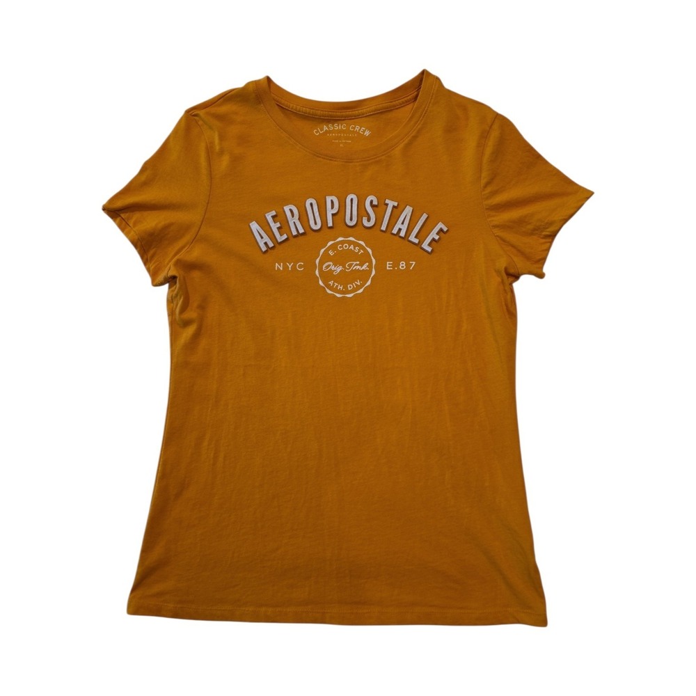 Aeropostale Graphic Tee Womens XL Mustard Yellow Logo Classic Crew Shirt